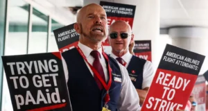 American Airlines flight attendants say their pay is so low, they fight for airplane meals to save money and sleep in their cars—and they’re ready to strike credits: american-airlines